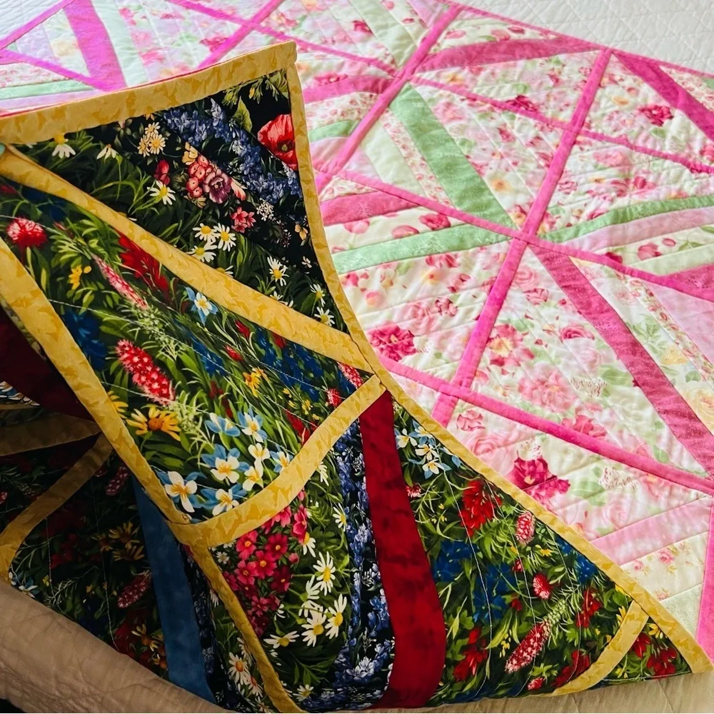New Handcrafted Double Sided Quilt Hand Pieced Vibrant Scrap-buster String Quilt